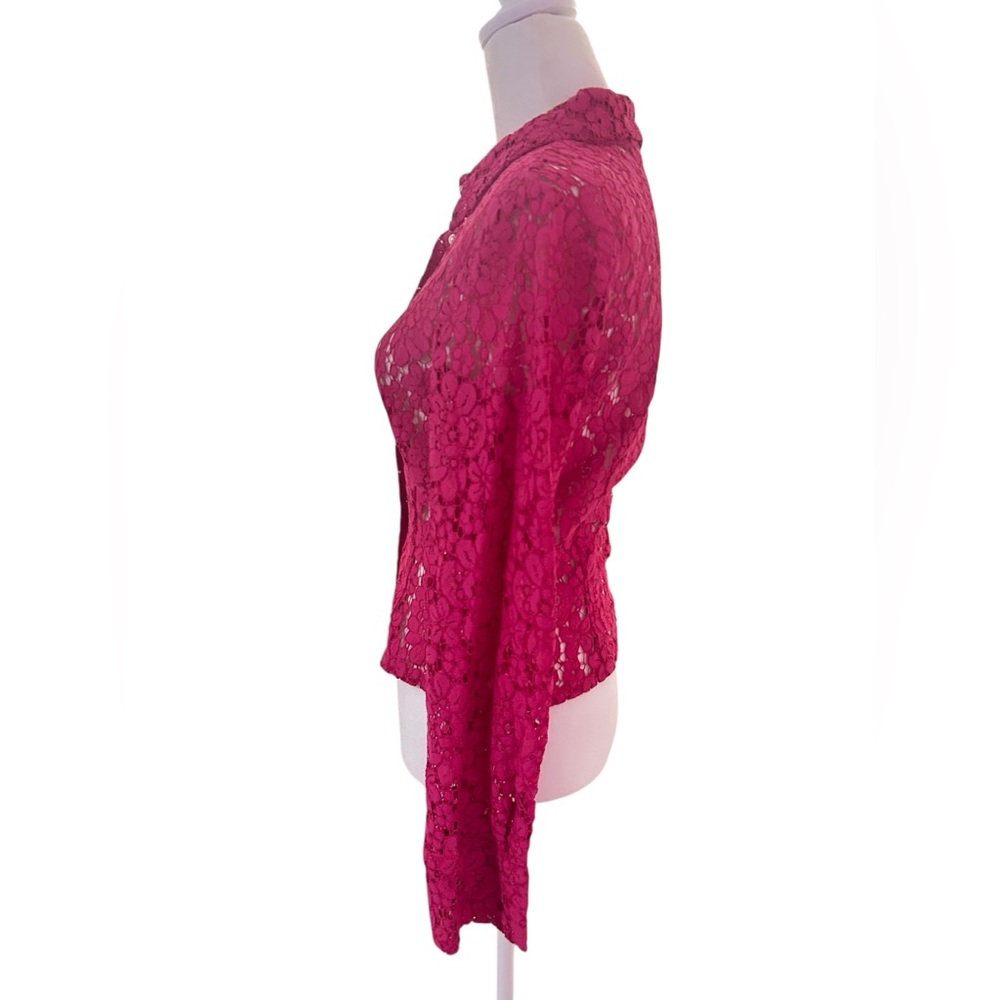 Zara romantic Barbiecore pink fushia lace button-front shirt with pearl buttons - Picture 6 of 8
